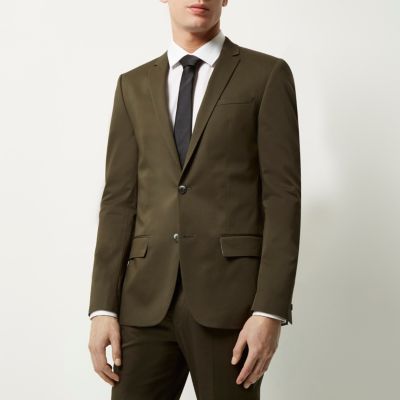 Olive green skinny fit suit blazer